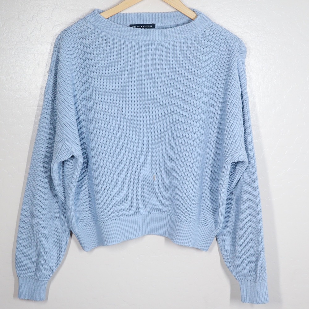 Brandy Melville Light Blue Ribbed‎ Knit Cropped Sweater